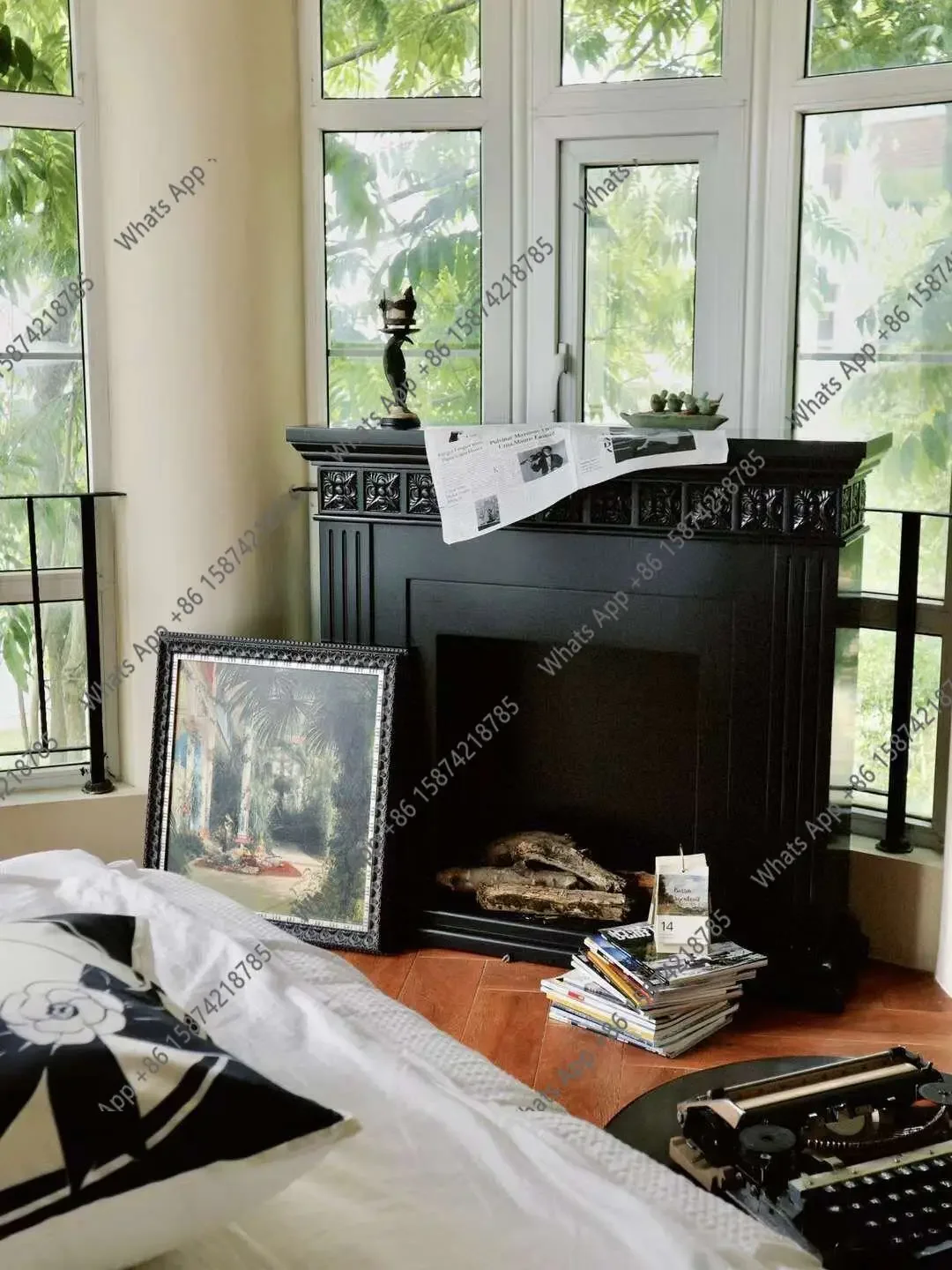 M32 Swiss Engraved Black Fireplace Decorative Storage American Household Medieval Side Cabinet Designer