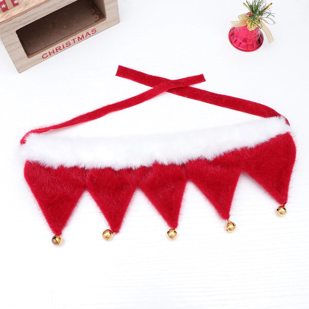 

Christmas Themed Pet Neck Scarf with Jingle Bell Red White M Comfortable Easy Wear Dog Triangle Scarf for Holidays