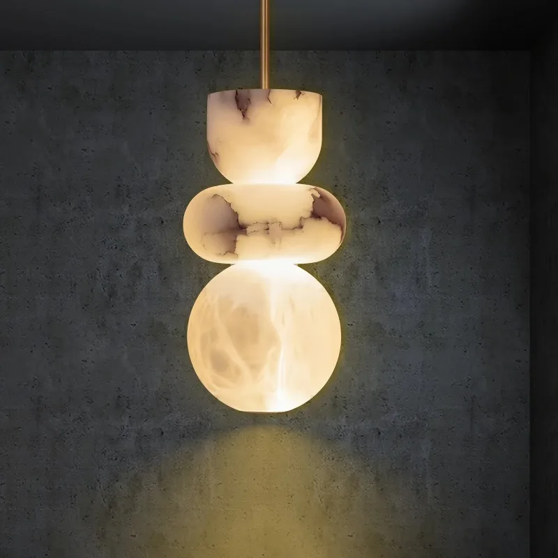 

Modern LED Natural Marble Ceiling Chandelier Rotundity Hanging Lamps Spanish Living Room Bedroom Corridor Bedside Pendant Lights