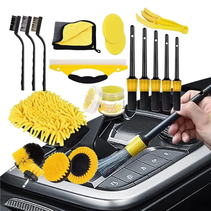 

New Car Cleaning Kit Scrubber Detailing Brush Set automobile Air Conditioner Vents Towel Polisher for Car Auto Detailing Tools