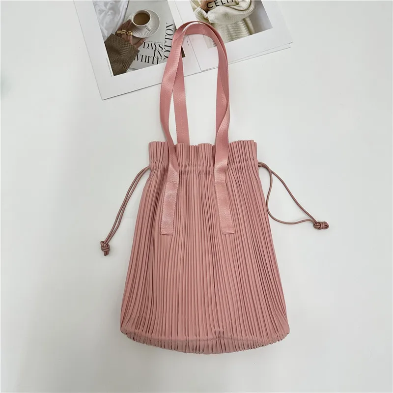 ALSEY Miyake Fashion Pleated Drawstring Closure Handbag Shoulder Bag Harajuku Wind Hundred Elegant Women\'s Bag Summer New