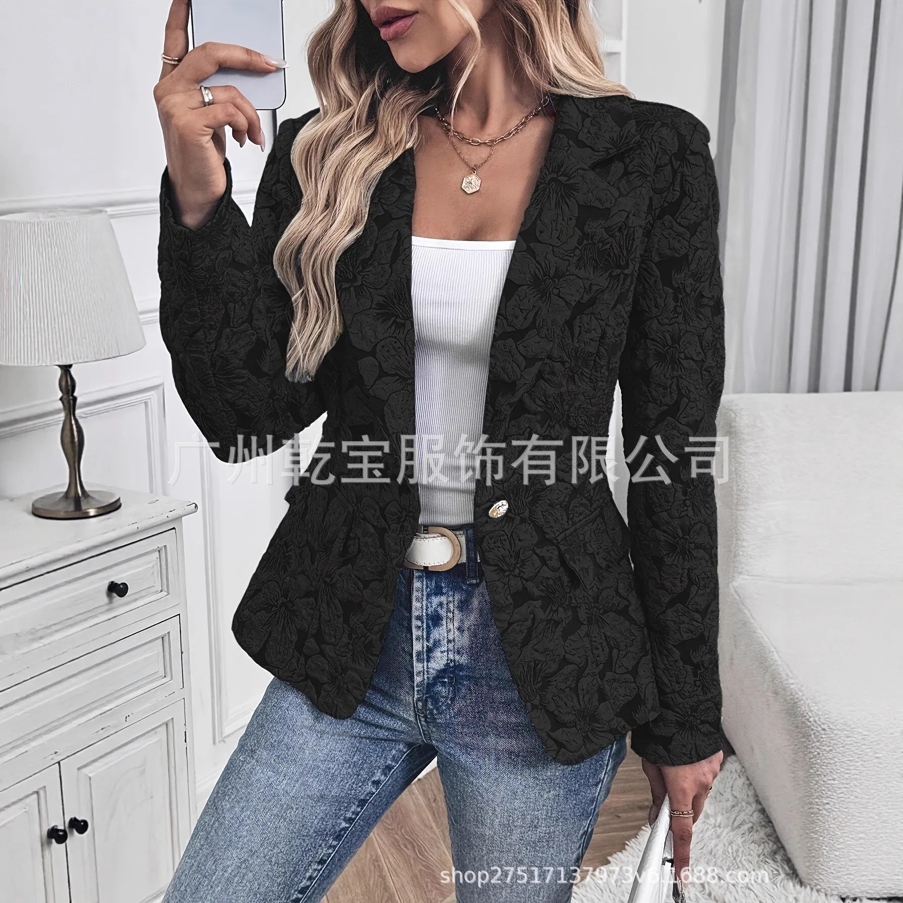 2023 neue Mode Gedruckt Schlank Taste Revers Blazer Für Frauen Herbst Casual Retro Langarm Hause Top Für Frauen