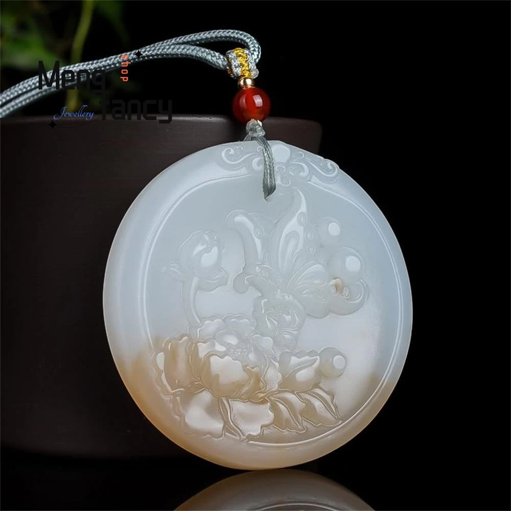 

Natural Hetian Colourful Jade Floating Flower Lotus Leaf Pendant Exquisite Fashion Jewelry Best Selling Handicraft Holiday Gift