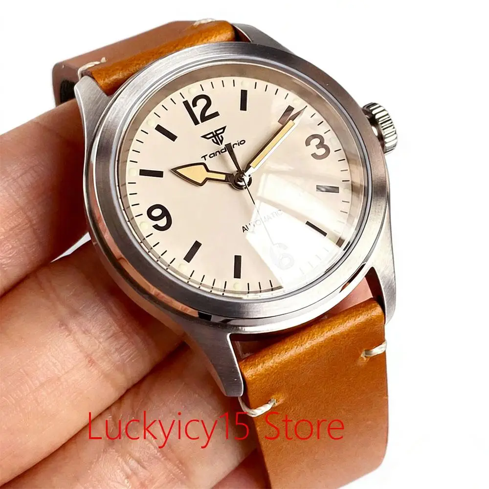 Retro Vintage Beige/Black Mechanical Men Watch Automatic Sapphire Glass NH35/Asia 2824 100M Waterproof Luminous marks Tandorio