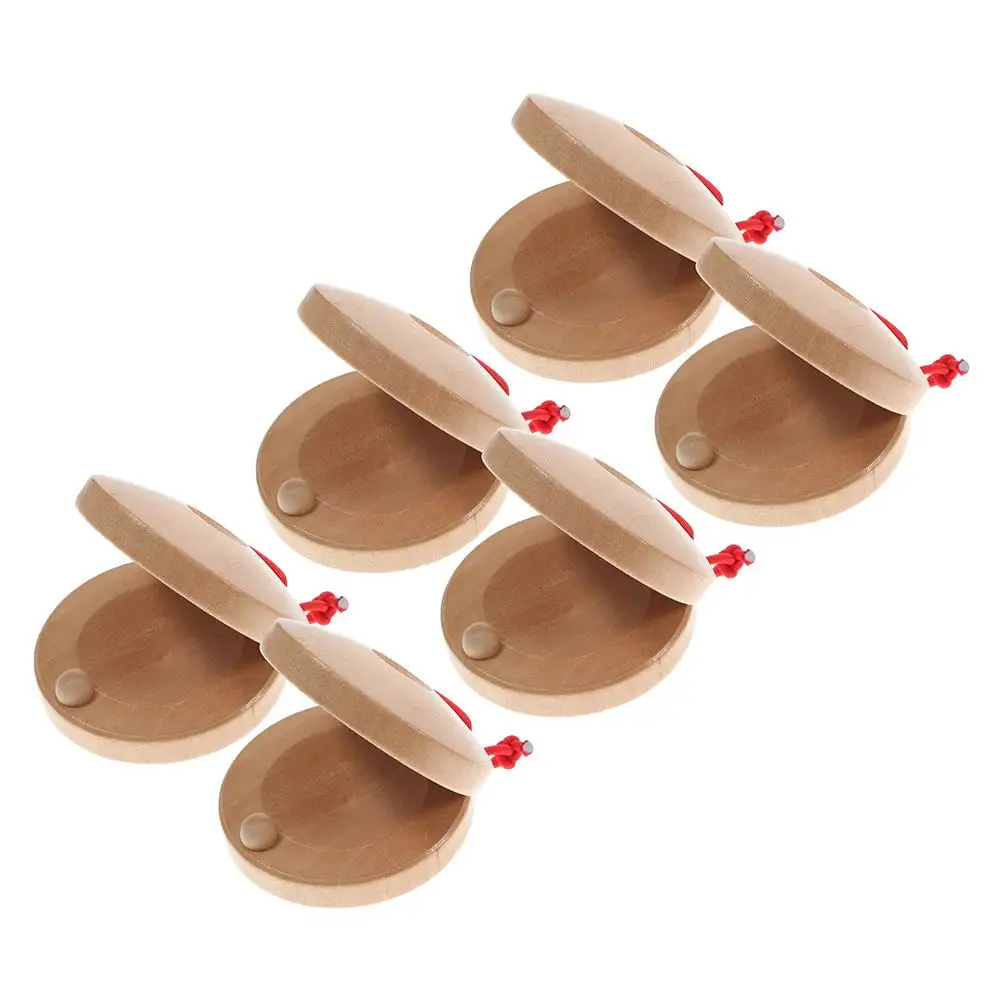 6 Pcs Wooden Castanets Musical Instruments DIY Finger Percussion Small Light Portable Safe for All Ages Kids Adults