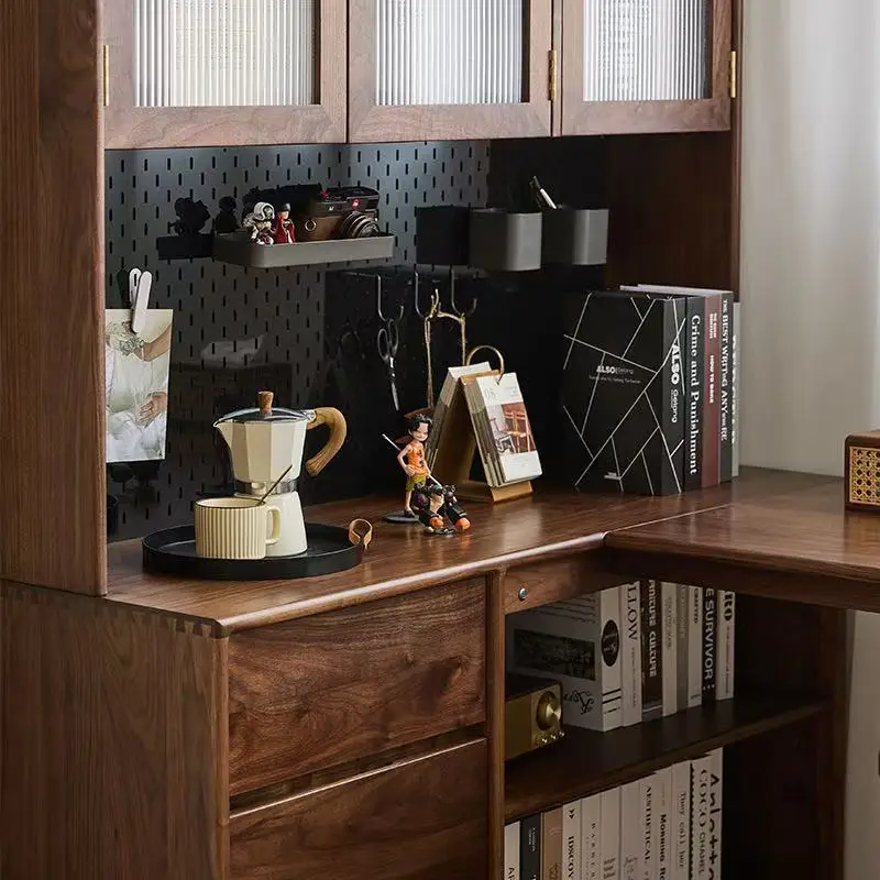 

Customizable solid wood bookshelf integrated corner table study home simple desk