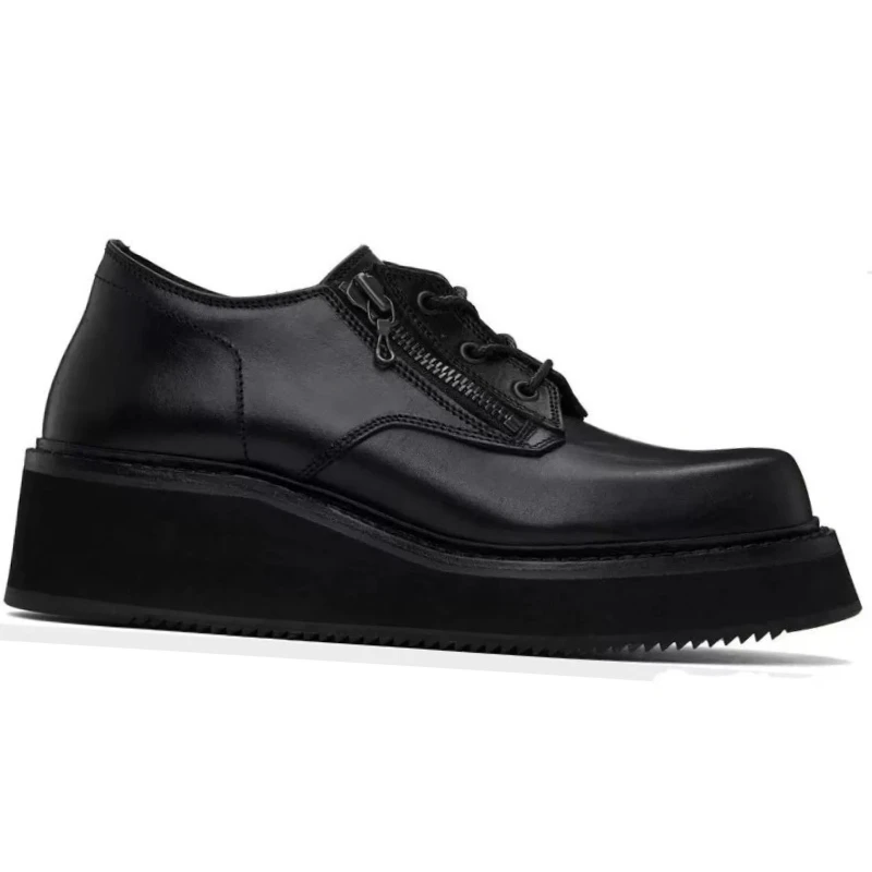 

Черные мужские туфли дерби из натуральной кожи, весенне-осенние туфли на толстой подошве, повседневные маленькие кожаные туфли в британском стиле