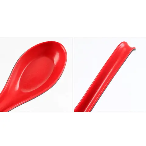 6Pcs Modern Design Soup Spoons Black Red Plastic Long Handle for Chinese Japanese Asian Soup Serving Black Red Spoons