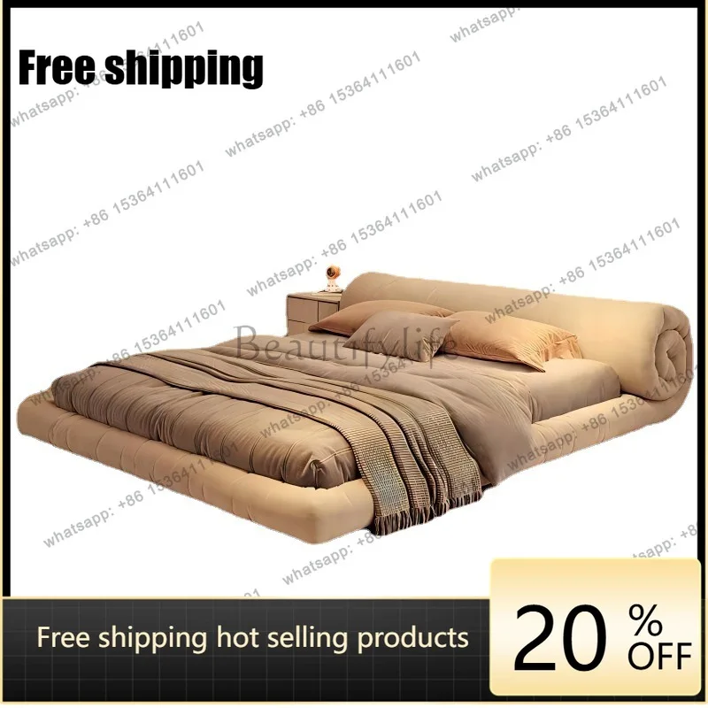 LJY Italian minimalist roll bag technology fabric bed cream wind master bedroom double bed modern