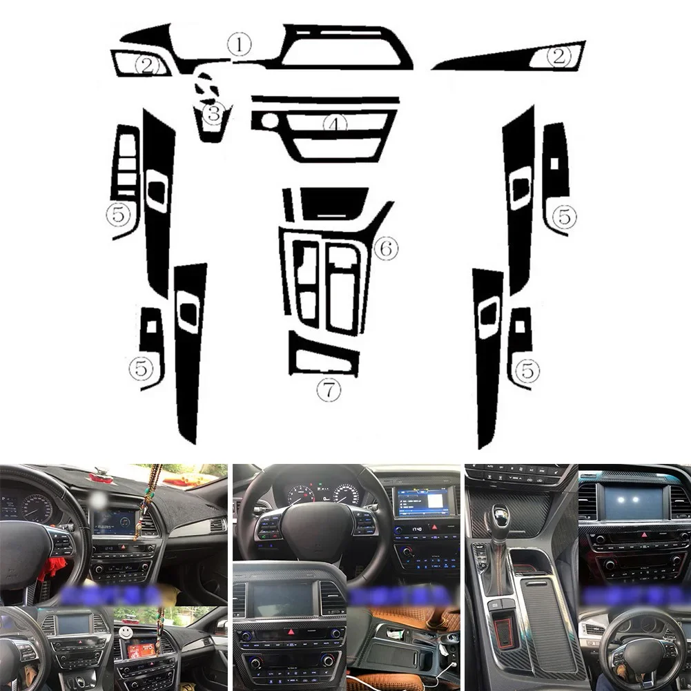 

For Hyundai Sonata 9 2015-2017 Stickers 3D Carbon Fiber Black Center Console Interior Molding Vinyl High Quality