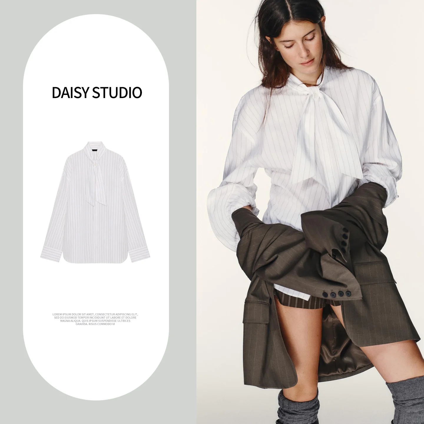 

Spring New Arrival Women's Simple Long Sleeve Stand Collar Scarf Stripe Silk Shirt Top Skin-friendly Breathable Polyester Fiber