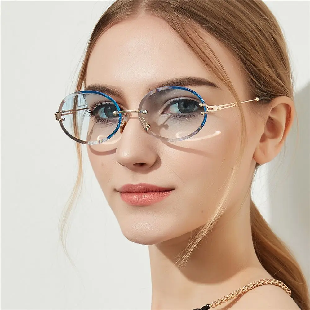 

Rimless Oval Sunglasses for Women Vintage Lens Sunglasses Trend Tinted Eyewear UV400 Protection Glasses Street Accessories