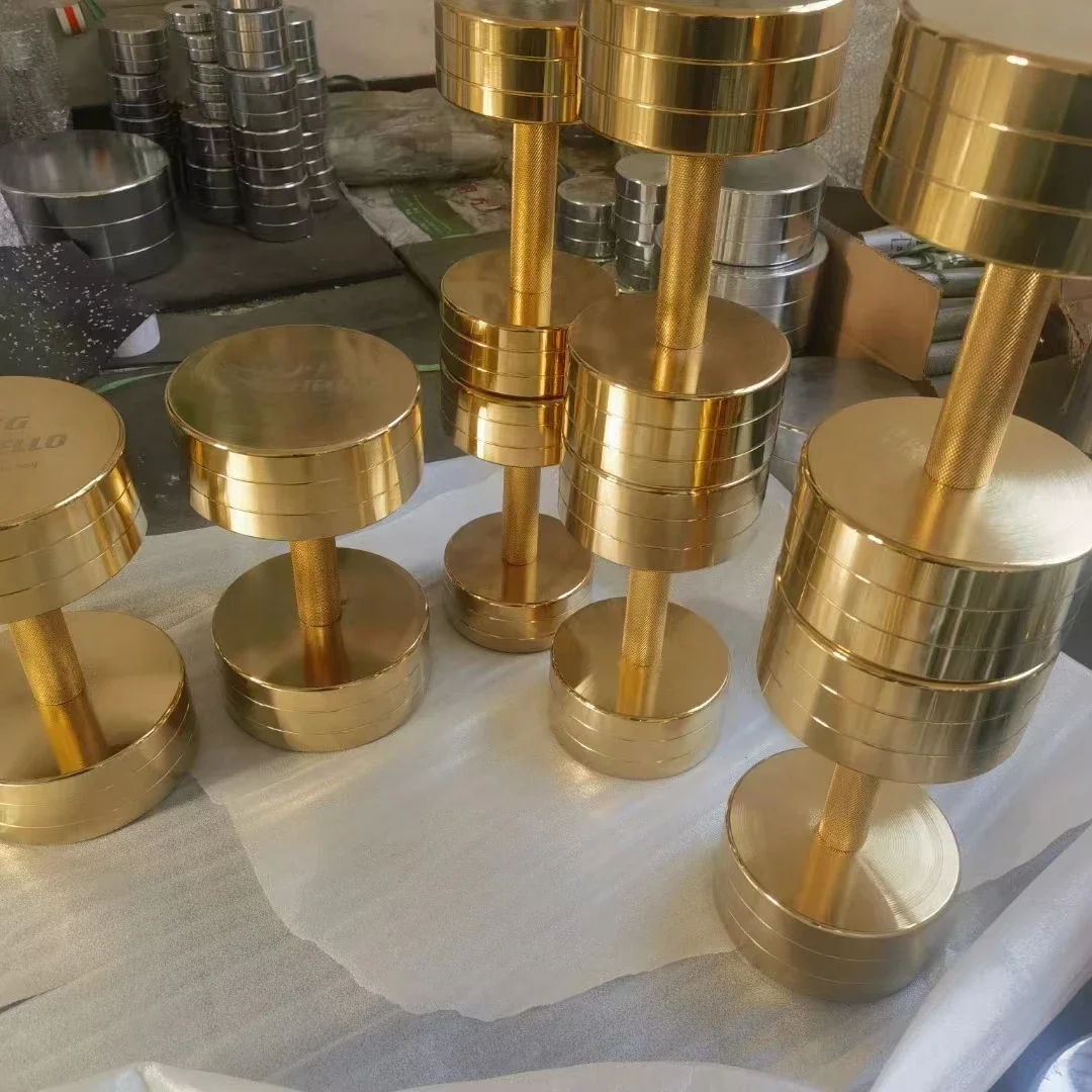 New Product Wholesale High Quality Gold Chrome Dumbbells Home Gym Equipment Chrome Dumbbells