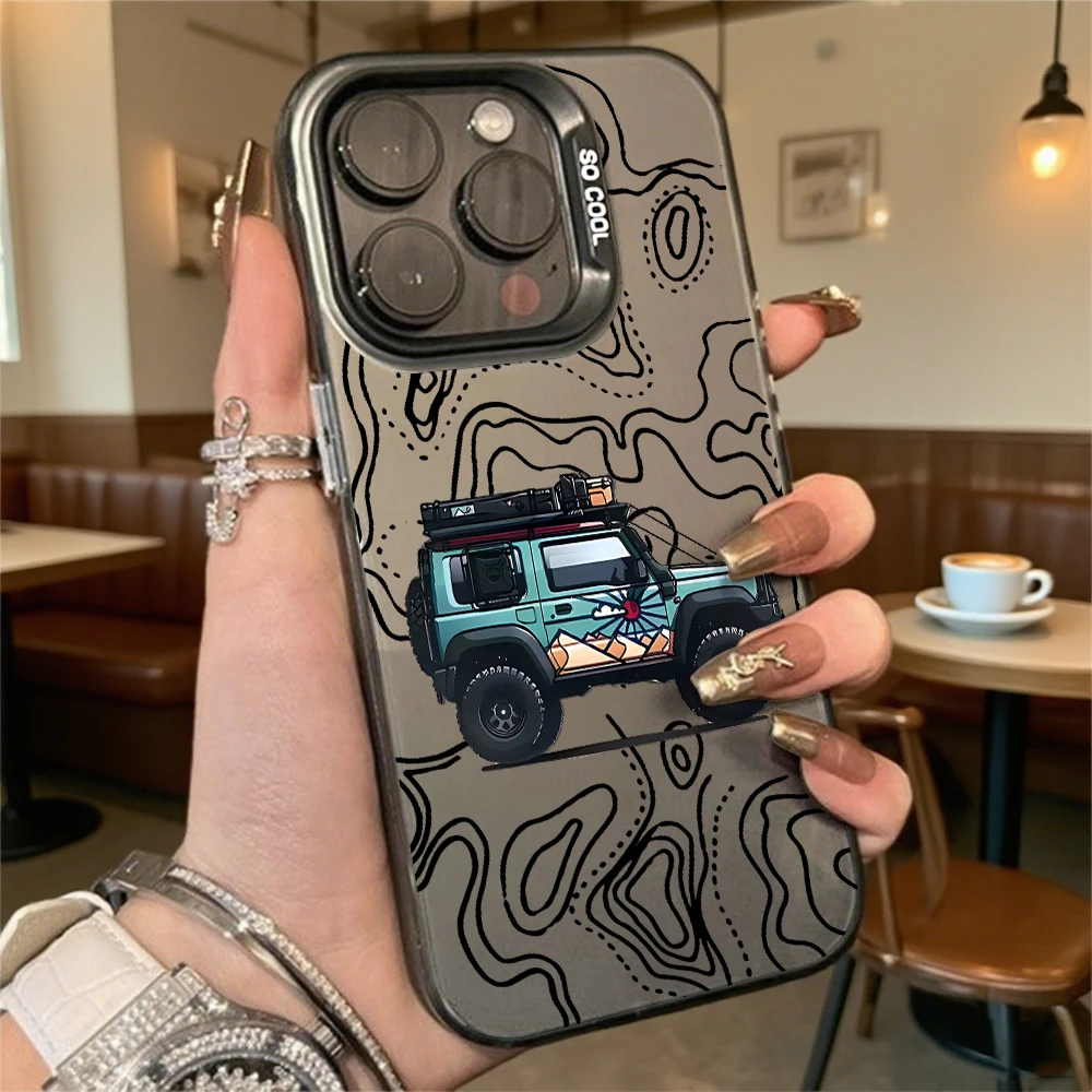 Stoßfeste Handyhülle mit Fahrzeug- und Topographiekarte für iPhone 16 15 14 13 12 11 Pro Max/Mini, kratzfeste Premium-Hartschale – Detail 9
