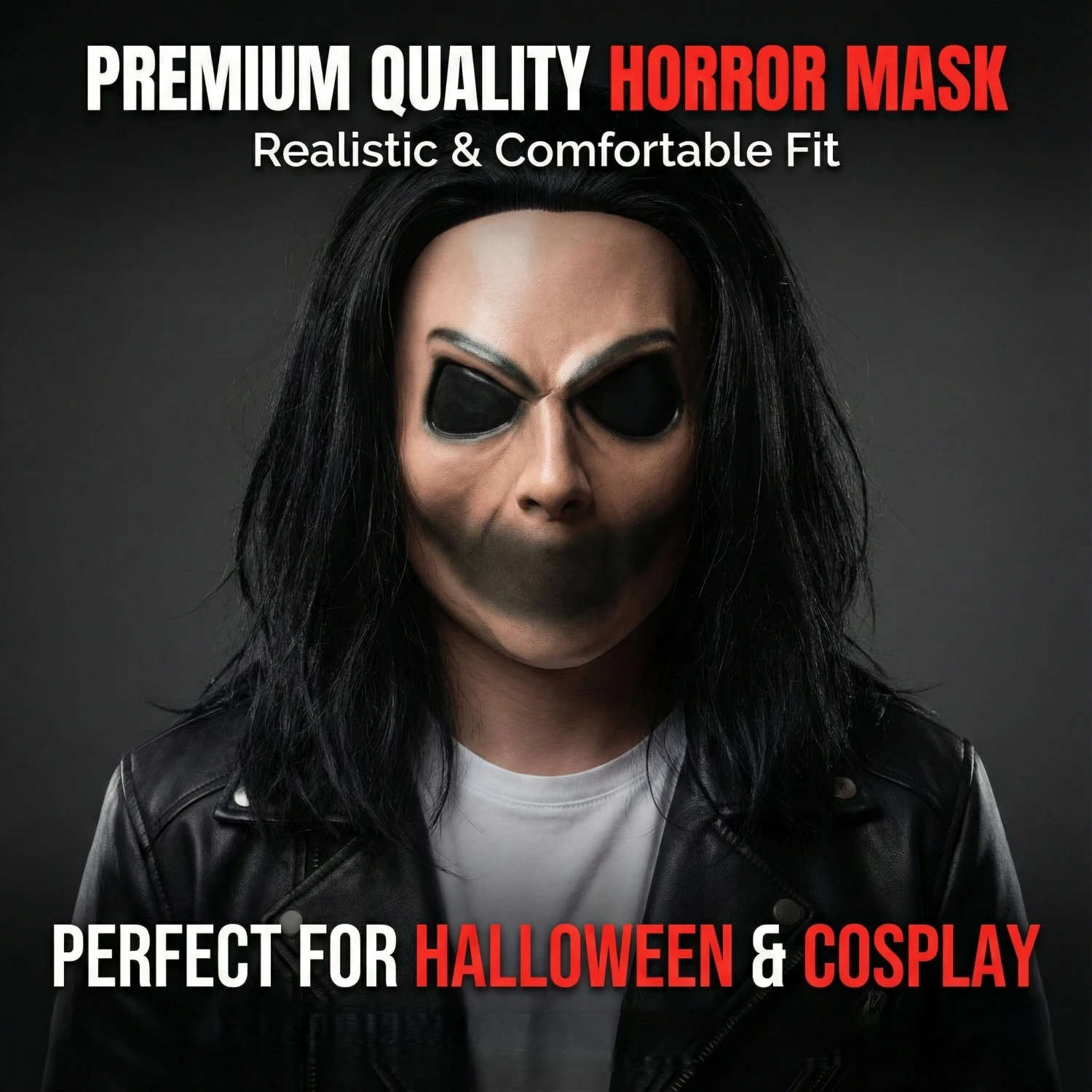 Silent Stalker Horrormaske mit Haaren – realistisches, mundloses Killer-Gesicht für Halloween-Kostüme und Cosplay für Erwachsene