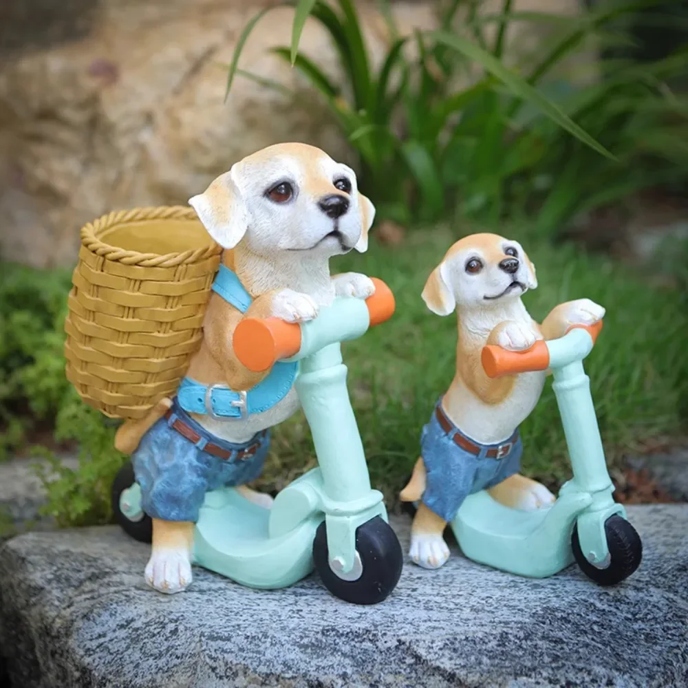 Creative Cute Puppy Cycling Sculpture Ornaments Outdoor Courtyard Balcony Micro Landscape Animal Statue Crafts Garden Decoration