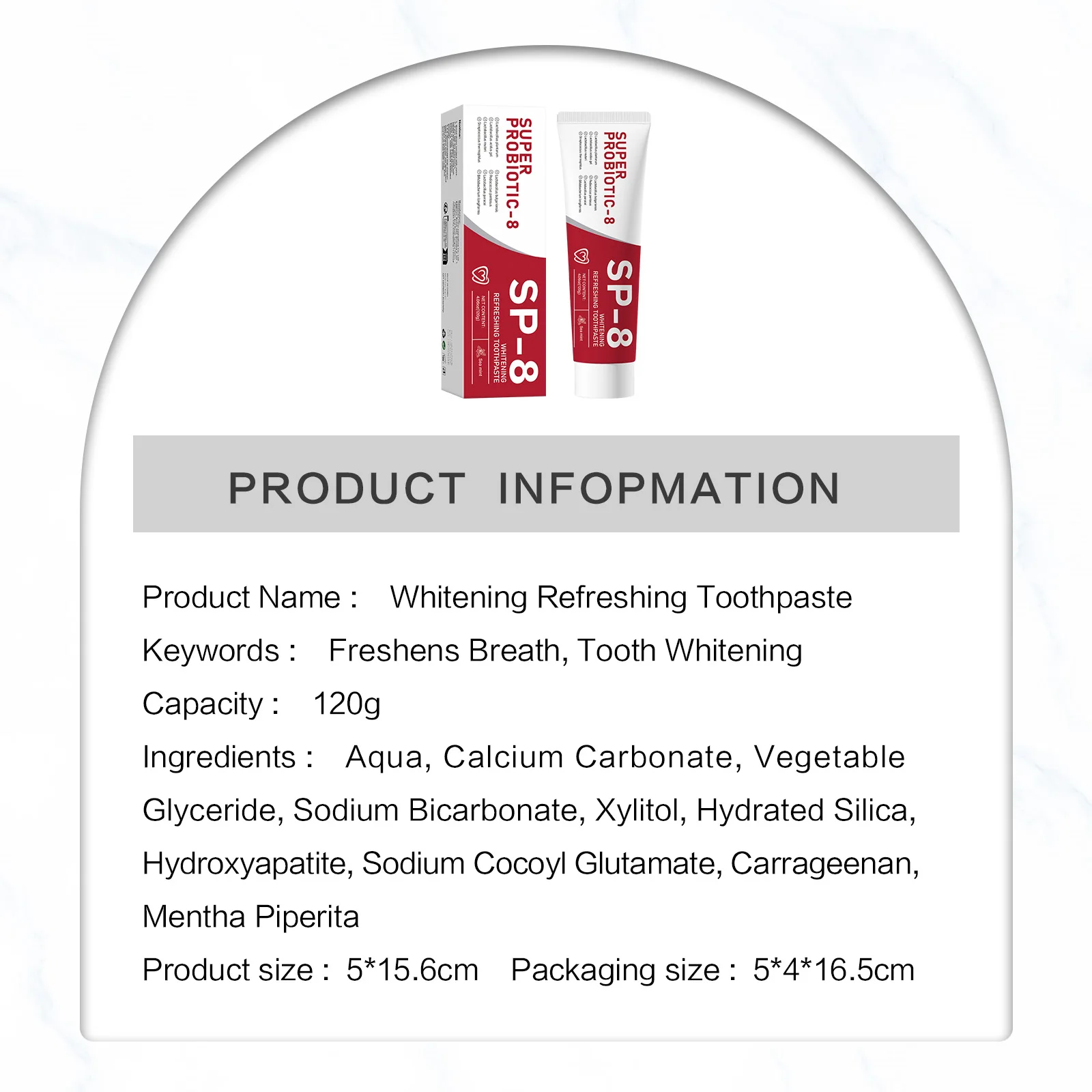 

SP-8 Суперпробиотическая отбеливающая зубная паста 120 г, борьба с неприятным запахом изо рта, удаление пятен, восстановление эмали, свежее полости рта, чувствительный уход за зубами