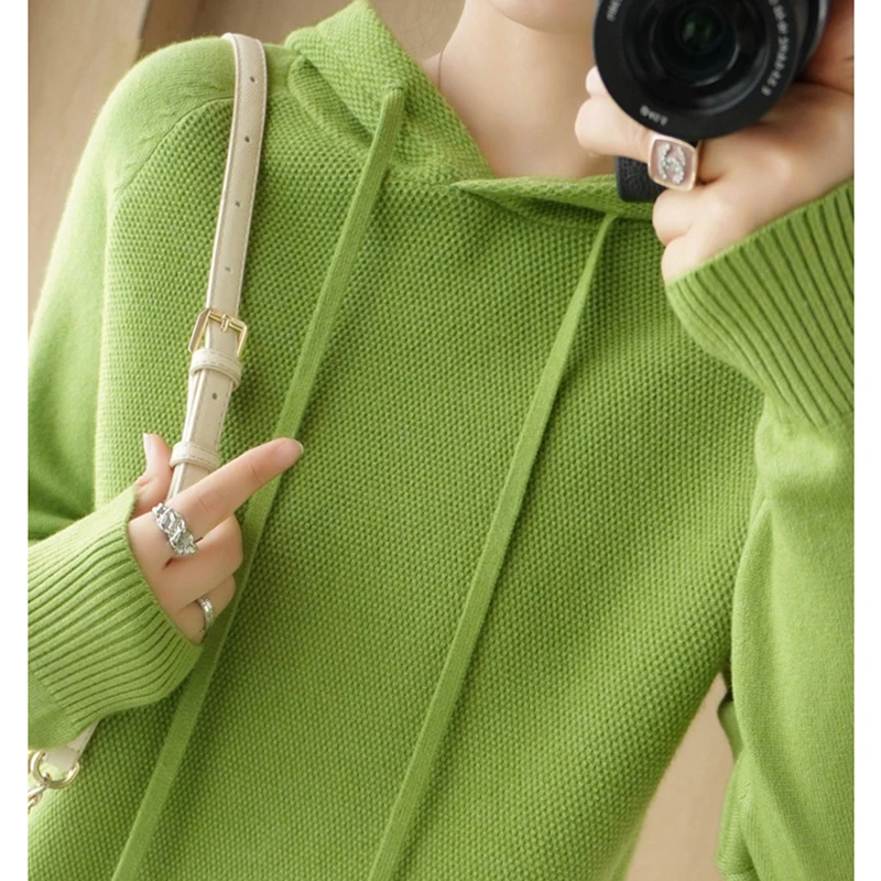 

New Spring Autumn Women Cashmere Sweater Sport Hoodie Pullovers Knit Jacket Bottomed Female Hooded Sweater Loose Street Clothes