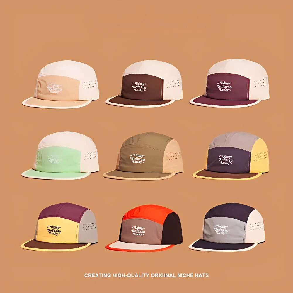 Summer Embroidered Flat Brim Quick Dry Hat Men Women Outdoor Color Block Five-Panel Hip Hop Baseball Cap