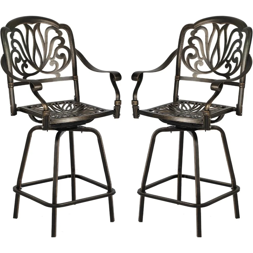 

Набор из 2 поворотных барных стульев из литого алюминия для улицы, стулья для барных инструментов по высоте патио, 2 предмета, высокие обеденные стулья для бистро для патио