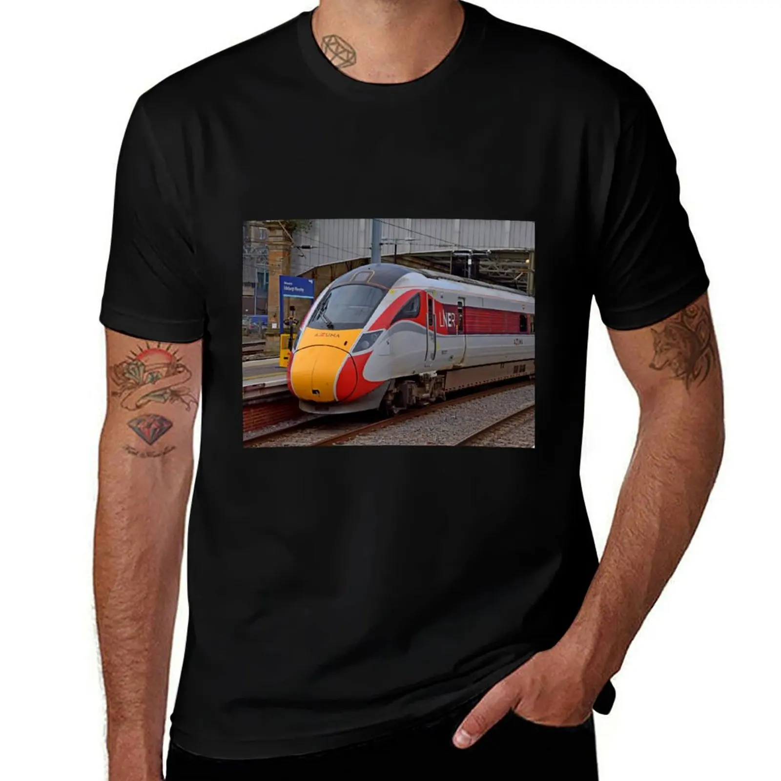 

LNER Azuma 801 high speed train at Edinburgh Waverley Station T-Shirt blue archive new edition sweat mens graphic t-shirts pack
