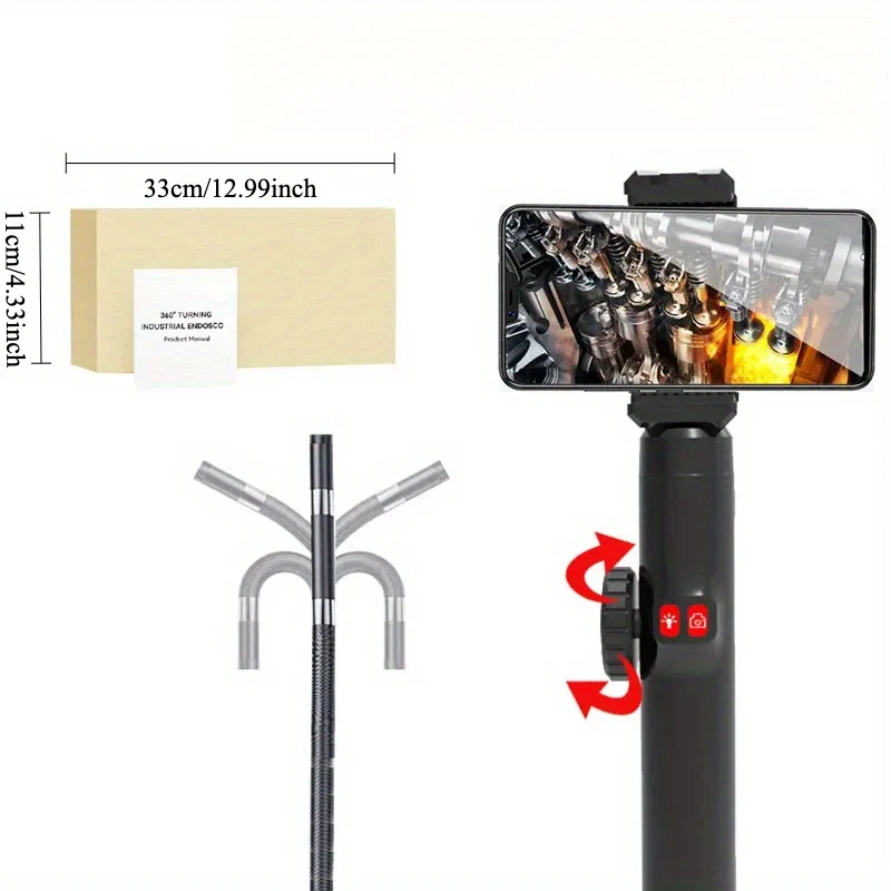 Two-Way 360° Articulating Borescope with 1080P HD Camera & Built-in Light - 6mm Flexible Endoscope for  Car Engine Inspection
