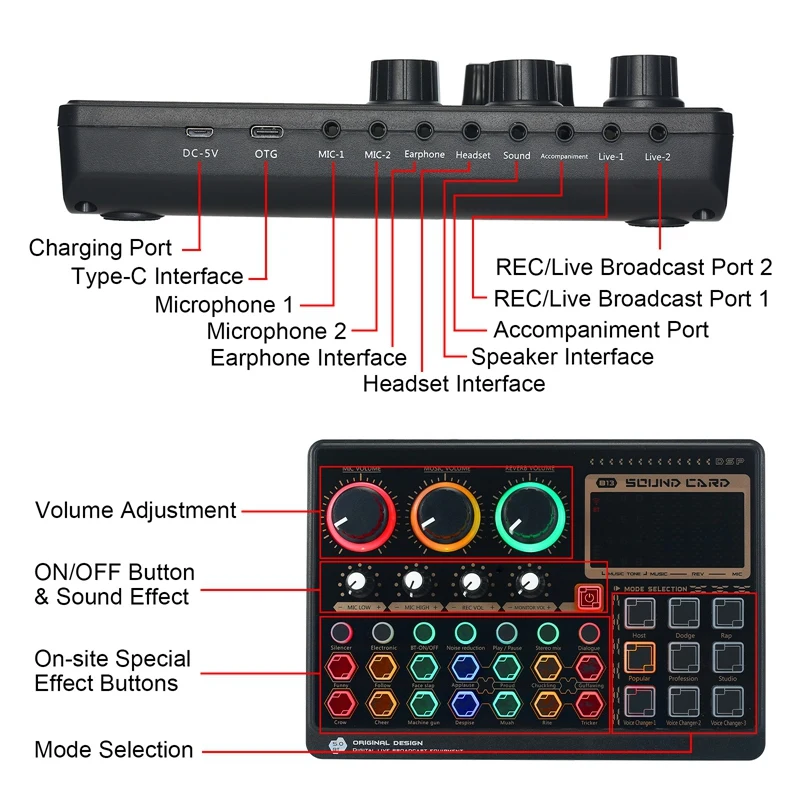 X6mini External Live Sound Card Multifunctional Sound Mixer Board For Live Streaming Music Recording Karaoke Singing