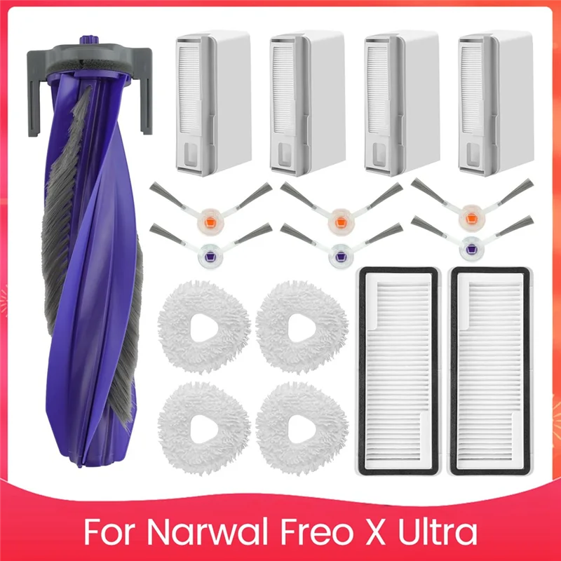 ABRW-Kit di accessori per Narwal Freo X Ultra Robot aspirapolvere Spazzola laterale principale Filtri Hepa Mop Pad Sacchetti per la polvere