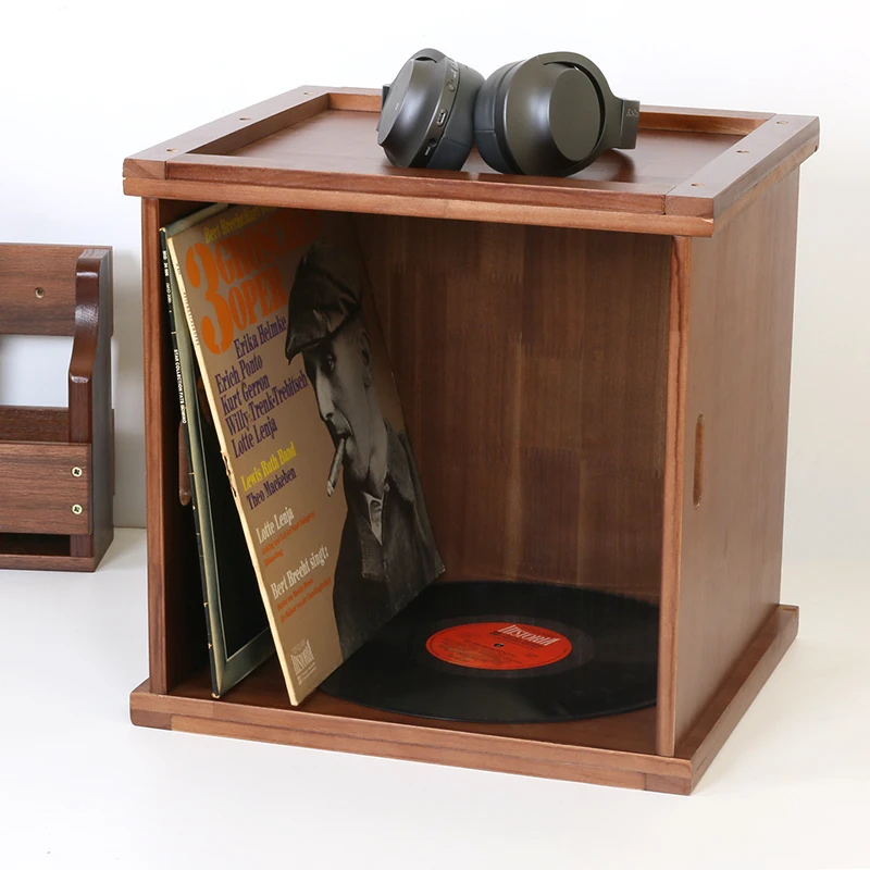 

Black Record LP Storage Box Solid Wood Table Record Storage Rack CD Black Record Collection Box Multifunctional Display Stand