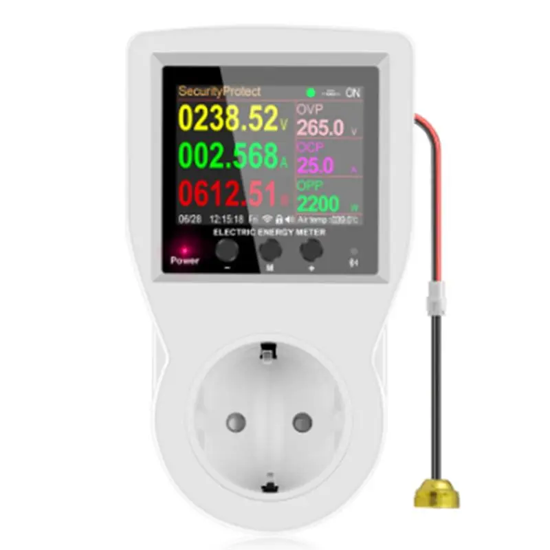 QWE-Tuya Smart Home Wifi Socket AC Voltmeter Thermostat With Timing Switch Sensor Probe Cooling And Heating EU Plug