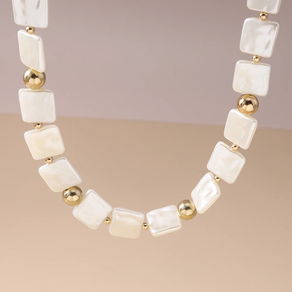 Aihua Boho Vintage Muschel-Anhänger-Halskette für Damen, modisch, barock, geometrisch, natürliche Muschel, weiße Perlenkette, Party-Schmuck – Detail 2