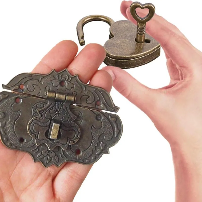 1/2pcs Antique Brass Wooden Case hasp Vintage Decorative Jewelry Gift Box Suitcase Hasp Latch Hook Furniture Buckle Clasp Lock