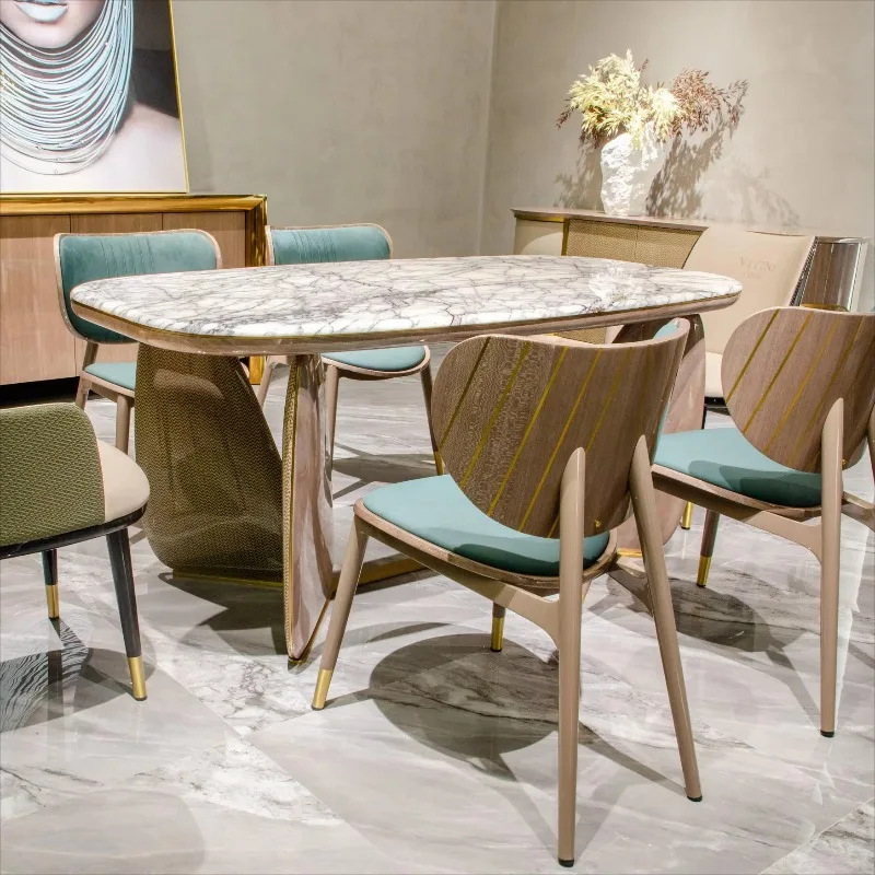 High Quality Restaurant 6 Seats Hotel Premium Restaurant Set Modern Luxury Marble Top Dining Table Set