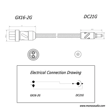 Monosaudio Pure Silver GX16 轉 DC21 DC2.5 12VAC/DC 唱頭放大器線性電源輸出線 10 最佳銷售 純銀線纜 - №5