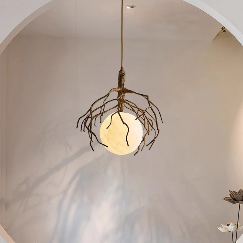 

Tree Branches Moon Pendant Light Creative Personality Wabi Sabi Style Homestay Bedside Restaurant Bar Counter Designer Hang Lamp