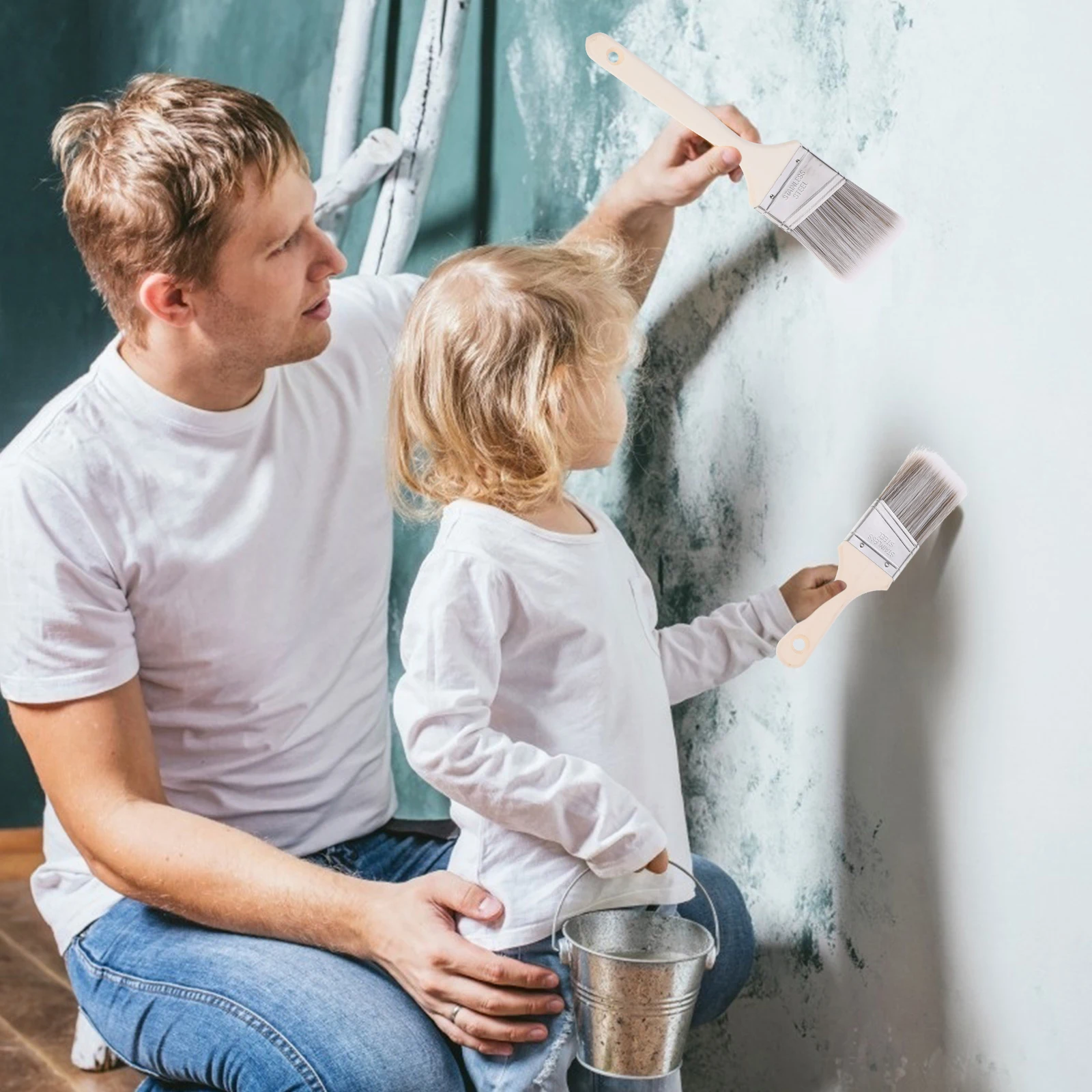 

5pcs Bbq Brush Set Portable Paint Brushes Wooden Handle For Wall Painting Cleaning Nylon Bristle Reusable Small Painting Brush