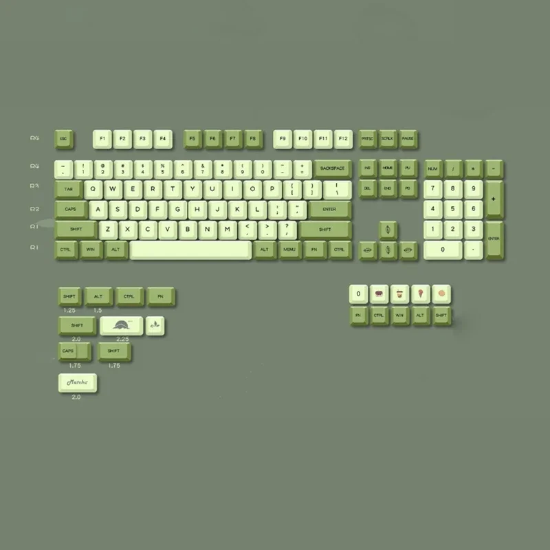 Botão do teclado Mecanismo Matcha Chá Verde, 124 XDA Profile, Dye Sub Key Cover, Compatível com Cherry MX GK61 64 84 96