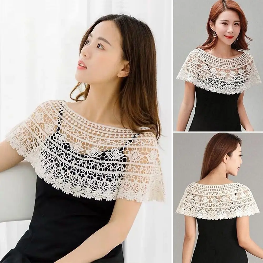 Women Scarf Pure Color Lace Shawl Lace Blouse Shoulders Scarf Hollow Out Shawl Spring Autumn