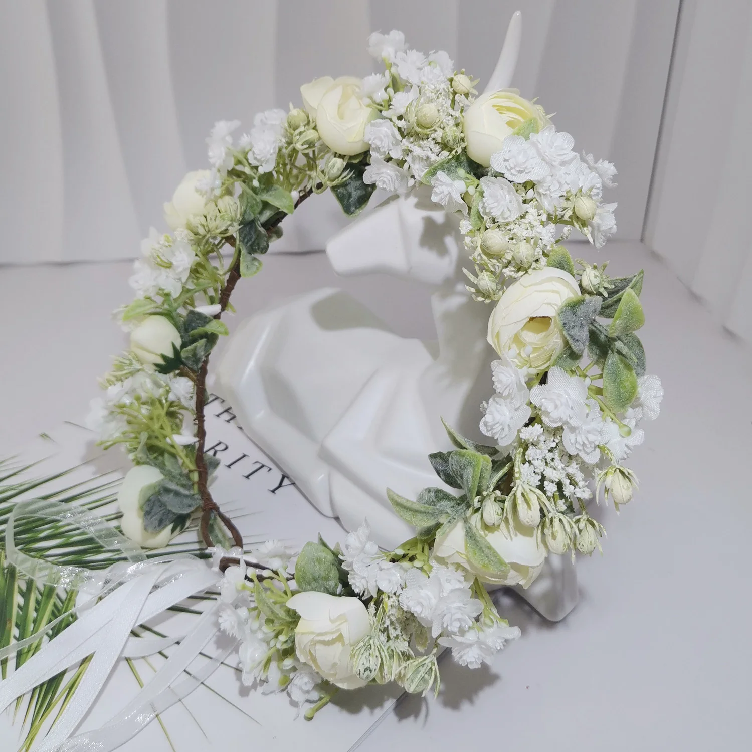 Gypsophila paniculata Camellia Bud Flower Crown Wedding Hair Accessories Women Bridal Bridesmaids Girl's Hairbands Garland