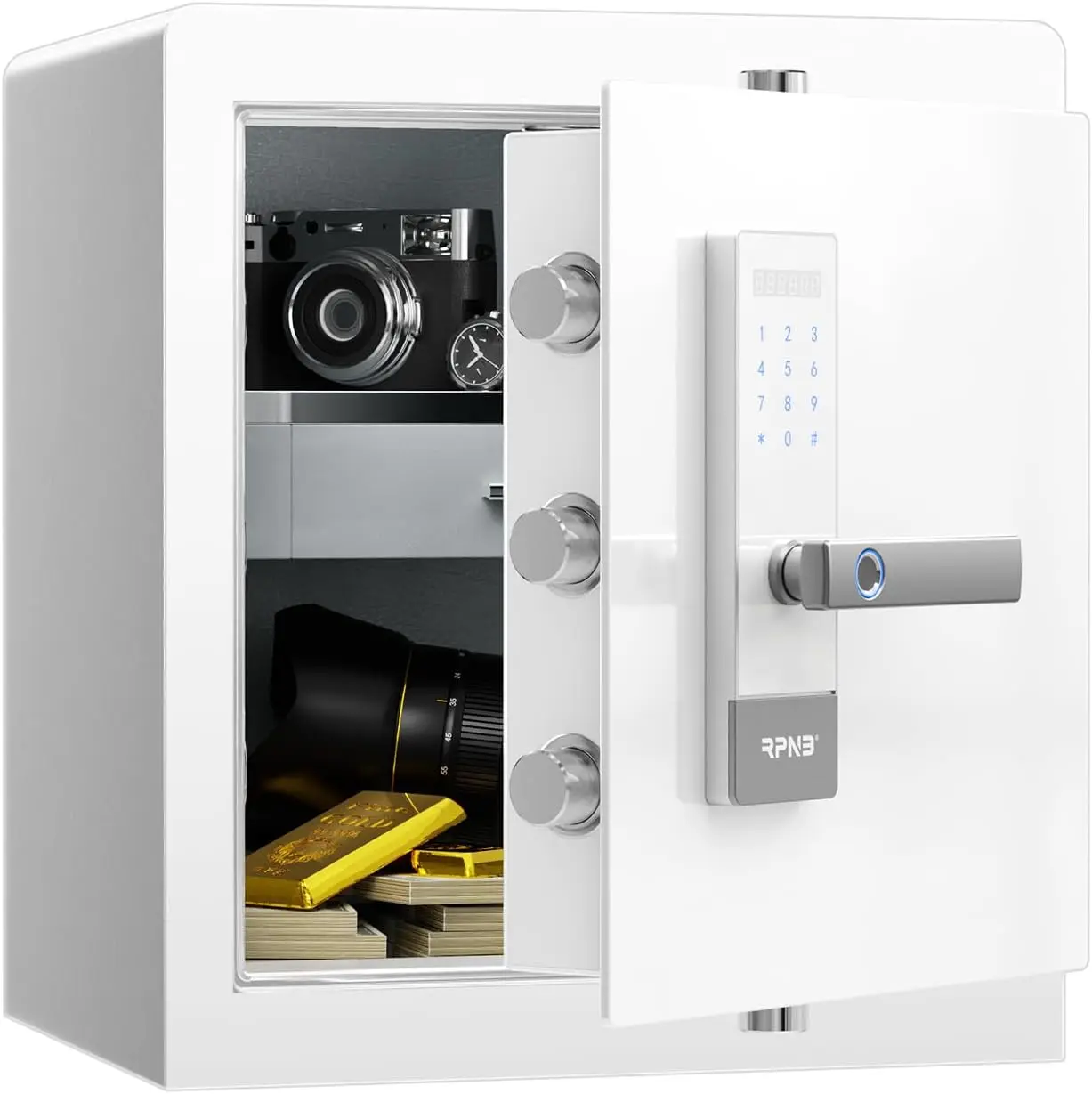 Home Safe Box,Personal Money Safe,Biometric Cabinet Safes,1.6 CuFt | White Money Safe for Home, Metal Office Safe with Fingerpri