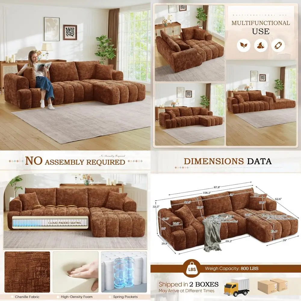 Глубокий сидящий L-образный диван из синели с шезлонгом, современный диван без костей Cloud, удобная секция для отдыха