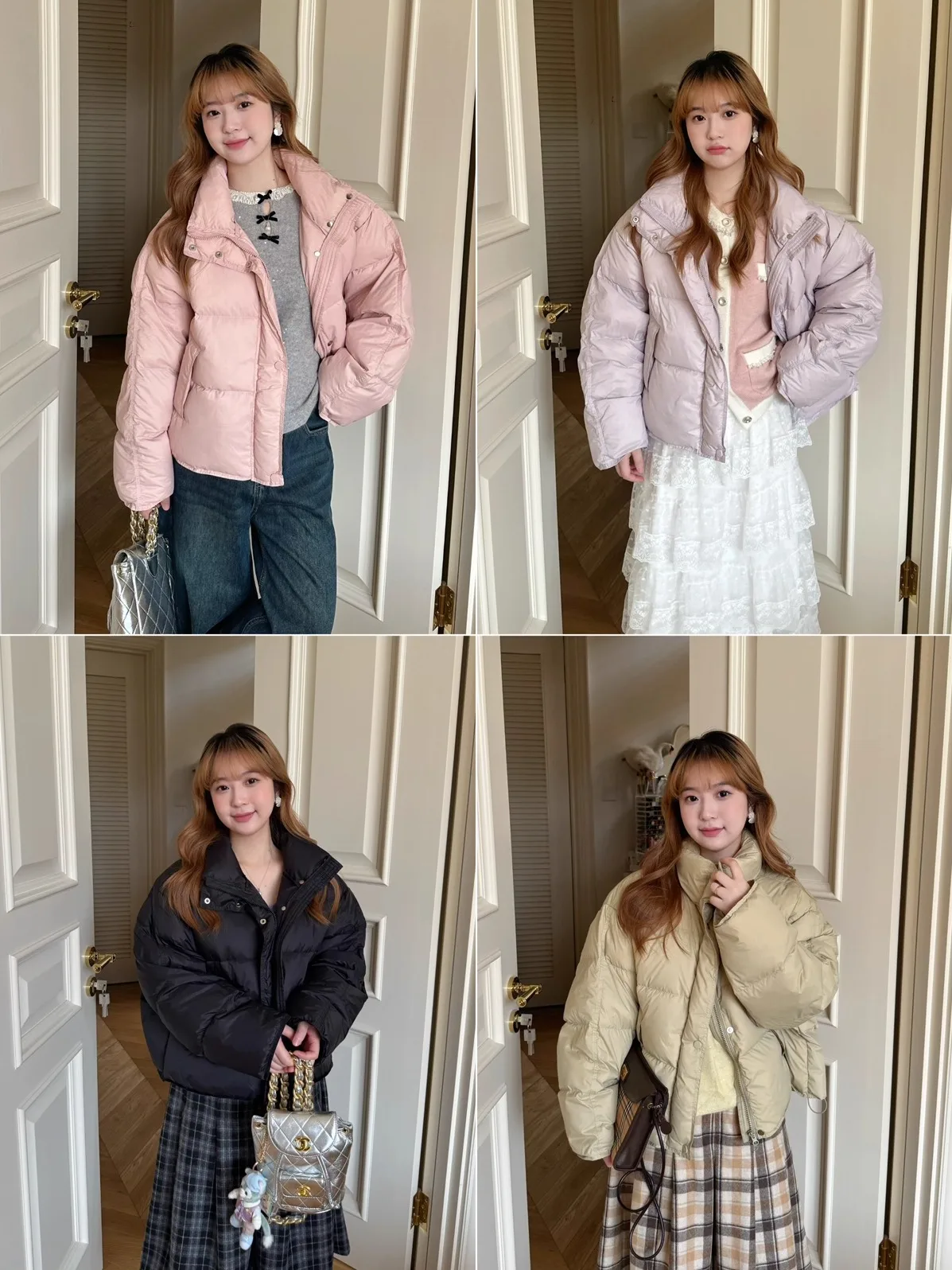 

Soft Fluffy White Du down Jaet Quilted Padded Coat Four Colors Small Size Casual Retro Japanese Sle Women's Winter Coat