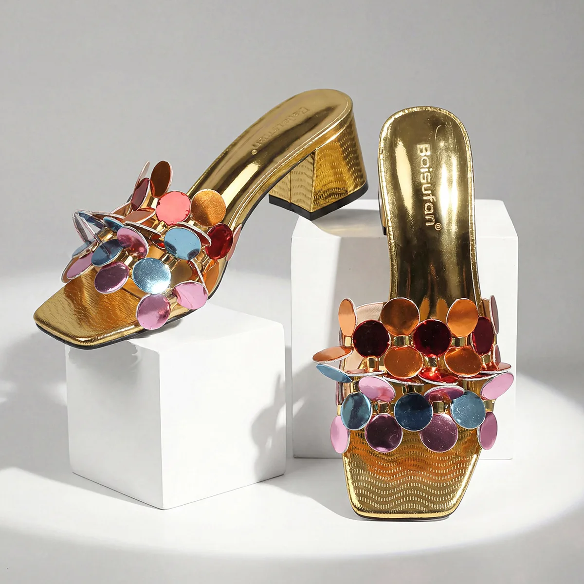 Summer Women Shoes Fashion Slipper Patent Leather High Heel Sandals Girl Beautiful Slides image 3