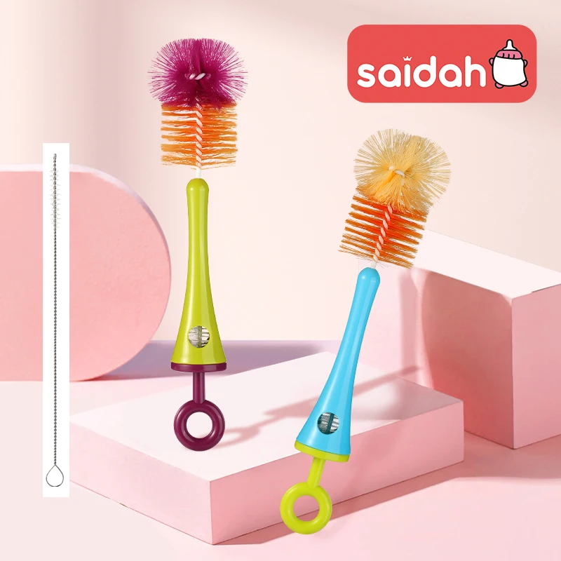 

3 в 1, красочные нейлоновые щетки для чистки бутылочек с молоком для кормления ребенка, щетка для сосков с соломенной щеткой для чашки с водой