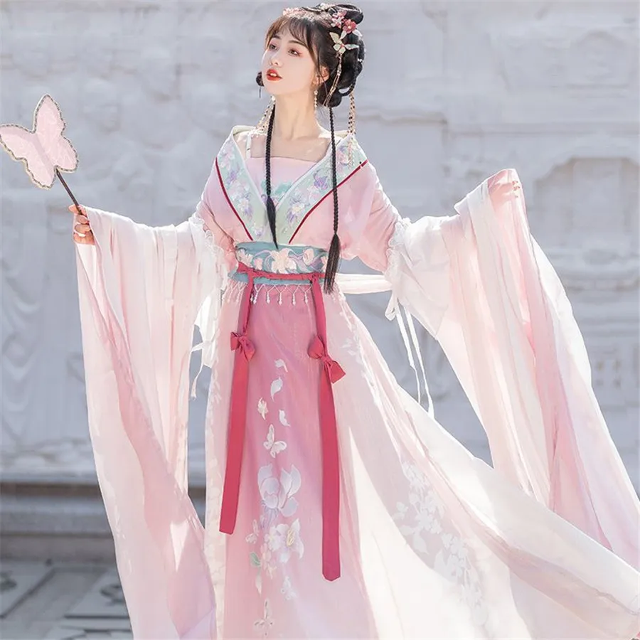 

Traditional Women Song Dynasty Embroidery Print Hanfu Dress Ancient Chinese Style Stage Costume Dance Hanfu Princess Outfits