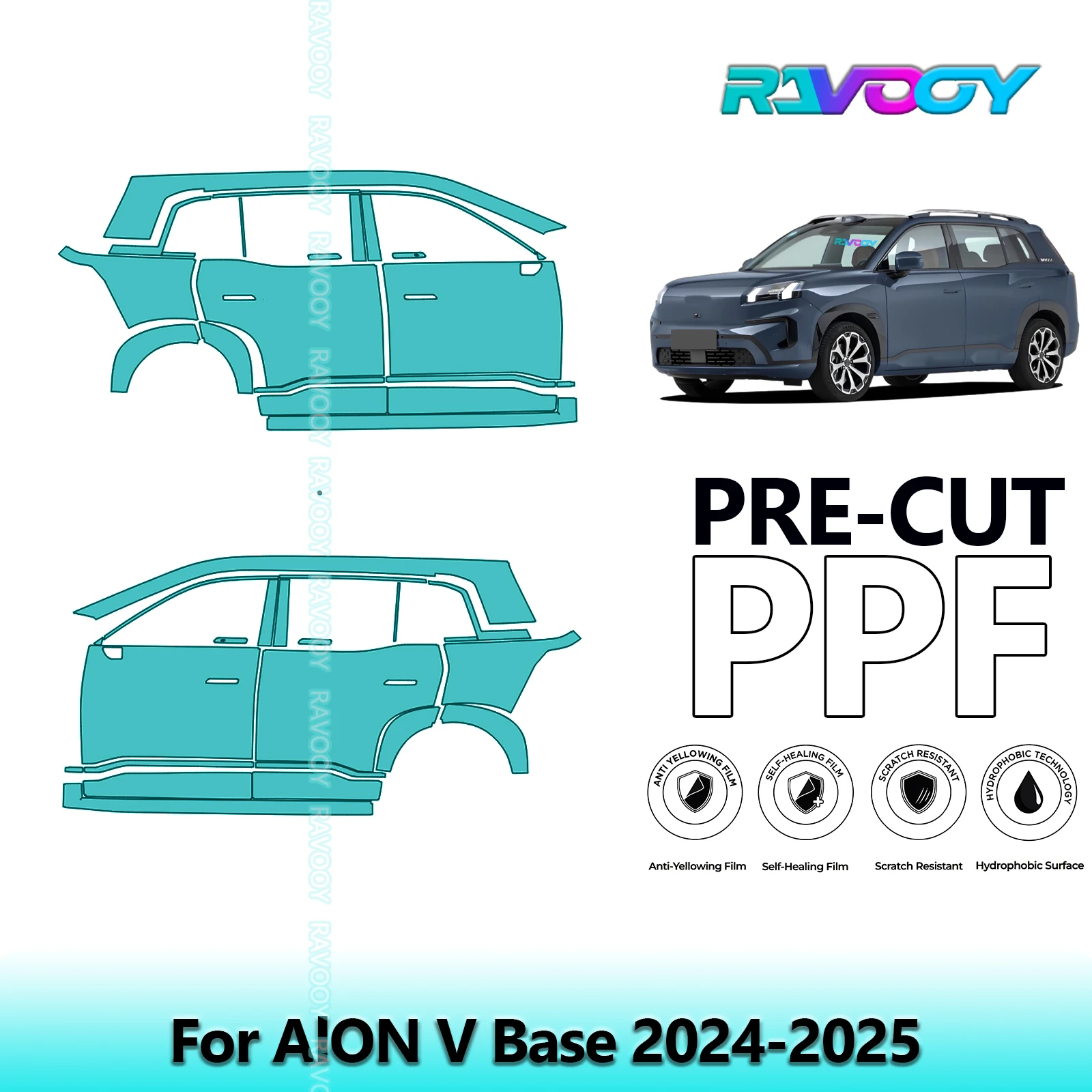 

For AlON V Base 2024-2025 8.5mil Clear Matte Pre-Cut PPF Door & A/B Pillar Kit TPU Paint Protection Film Set