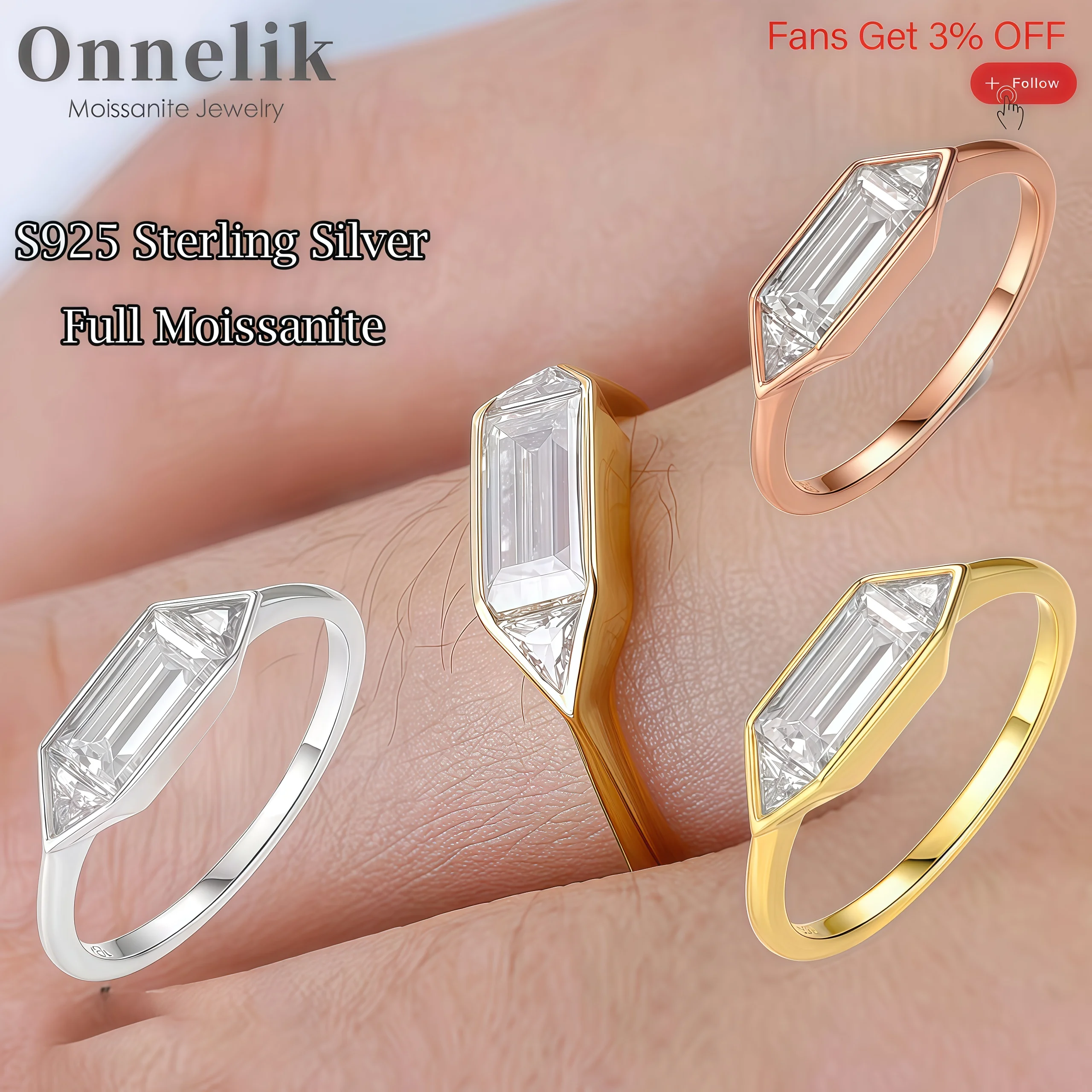 Onnelik S925 Sterling Silver D Color 1.2ct VVS1 Moissanite Lab Diamond Ring Minimalist Wedding Band Fine Jewelry Gift for Women