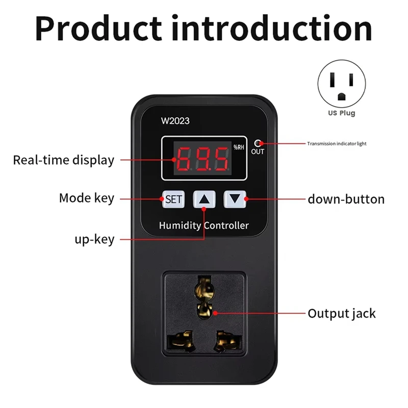 W2023 Display Digital Controlador de Umidade Soquete, Humidificação 1500W, Interruptor De Controle De Humidificação, Plug EUA