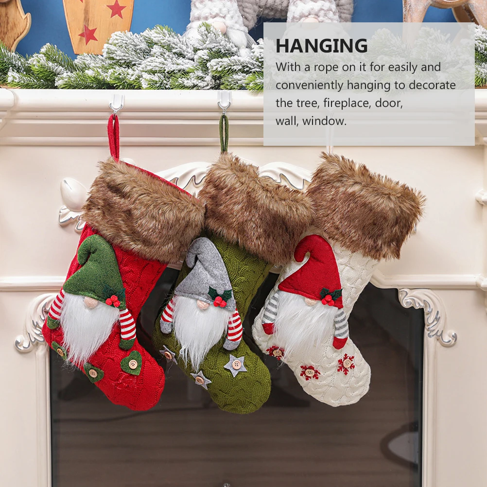 

Green Knitted Sock Christmas Stocking Xmas Gift Bag Candy Sweets Hanging Pouch Eco Friendly Party Decorations Festive