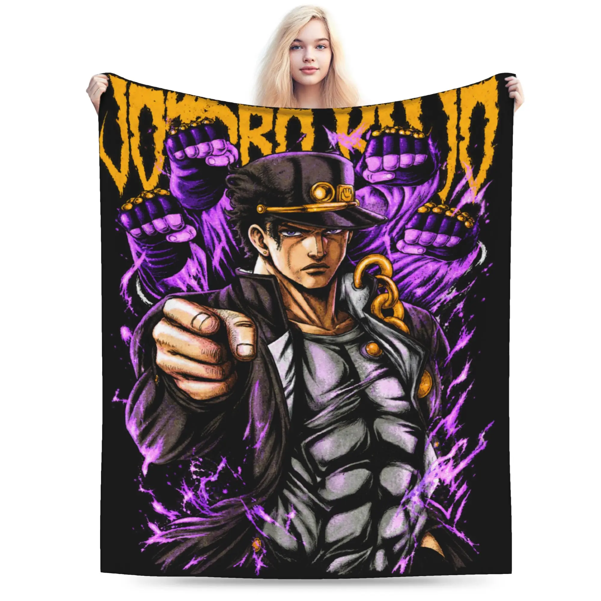 Jojo's Bizarre Adventure Jotaro Kujo Purple Blankets Super Warm Plush Throw Blanket For Bedroom Flannel Bedspread Bed Cover